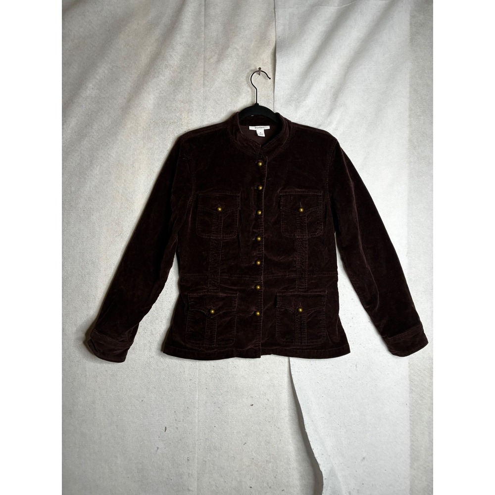 Dressbarn Womens Brown‎ Corduroy Military Utility Jacket Brass Buttons Size M